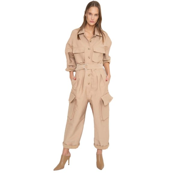 The Frankie Shop Pants - The Frankie Shop | Linda Cargo Jumpsuit in Khaki Tan